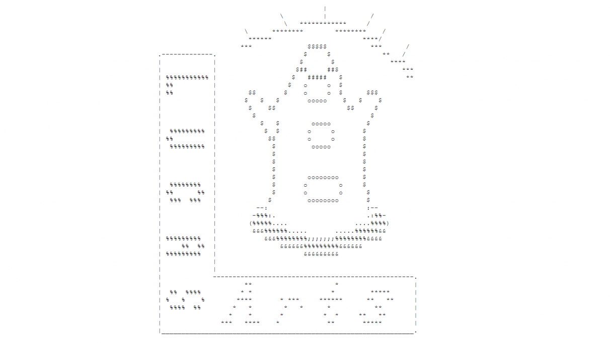 Arte ASCII del logotipo de Lucasarts con tentáculo púrpura de Day Of The Tentacle
