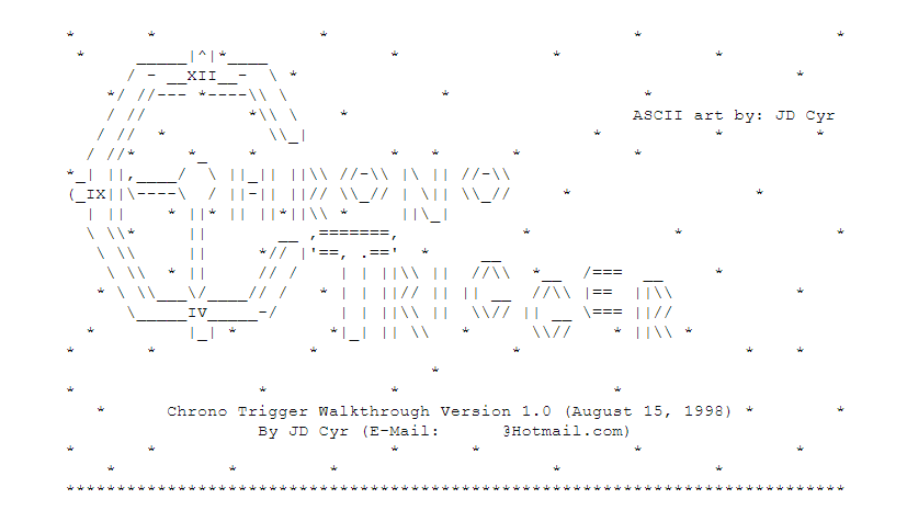Arte ASCII del título de Chrono Trigger, incluido el hecho de que la C parece un gran reloj