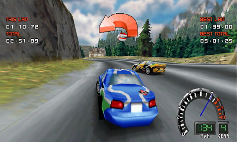La captura de pantalla muestra un automóvil azul a la deriva en una esquina.